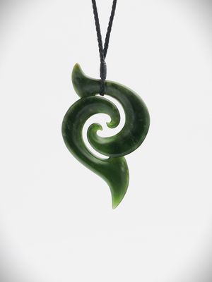 Moko Pounamu Double Koru NZ Genuine Kawakawa Greenstone - Anaura