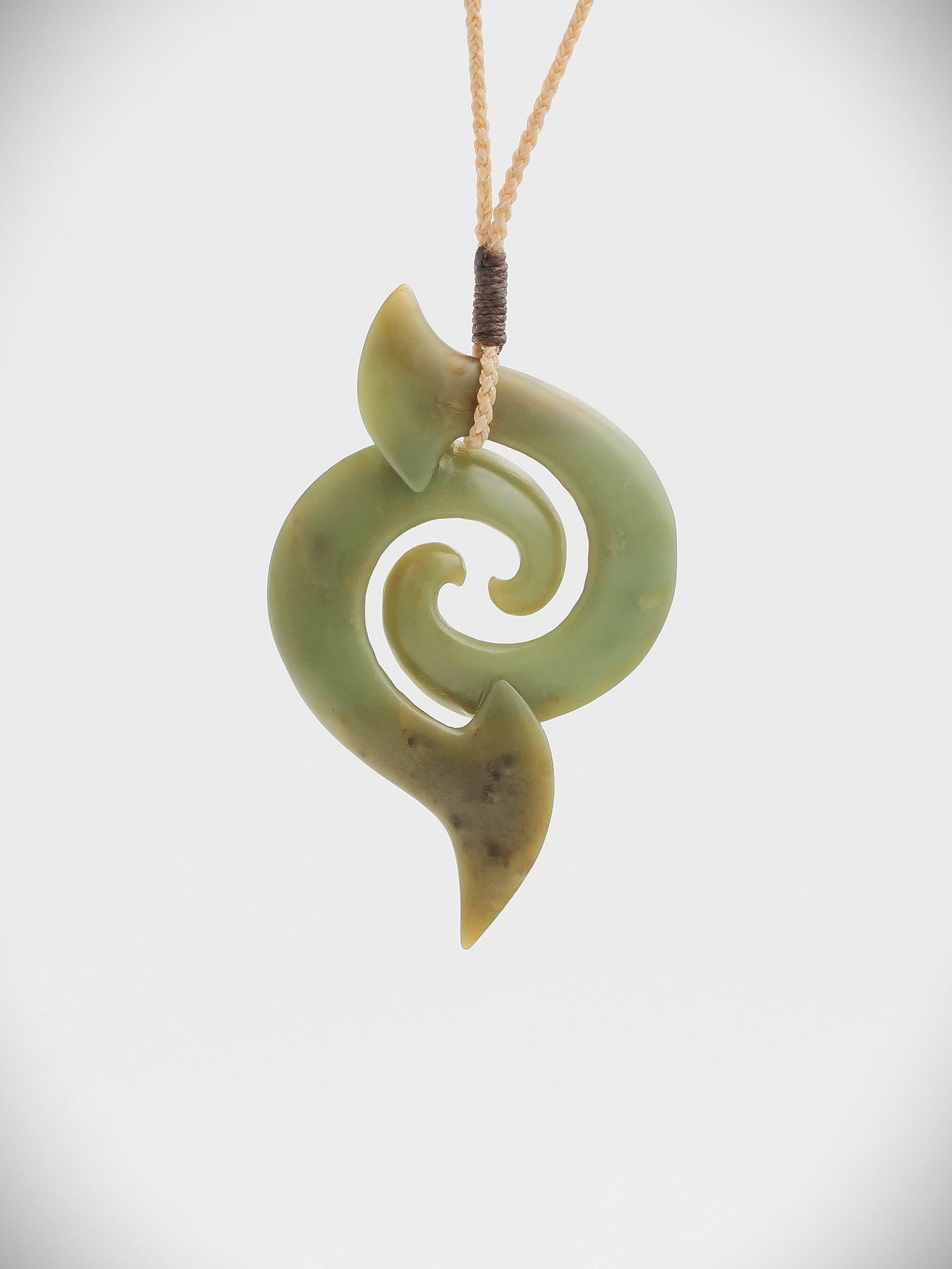 Moko Pounamu Double Koru NZ Genuine Inanga Greenstone - Te Puka