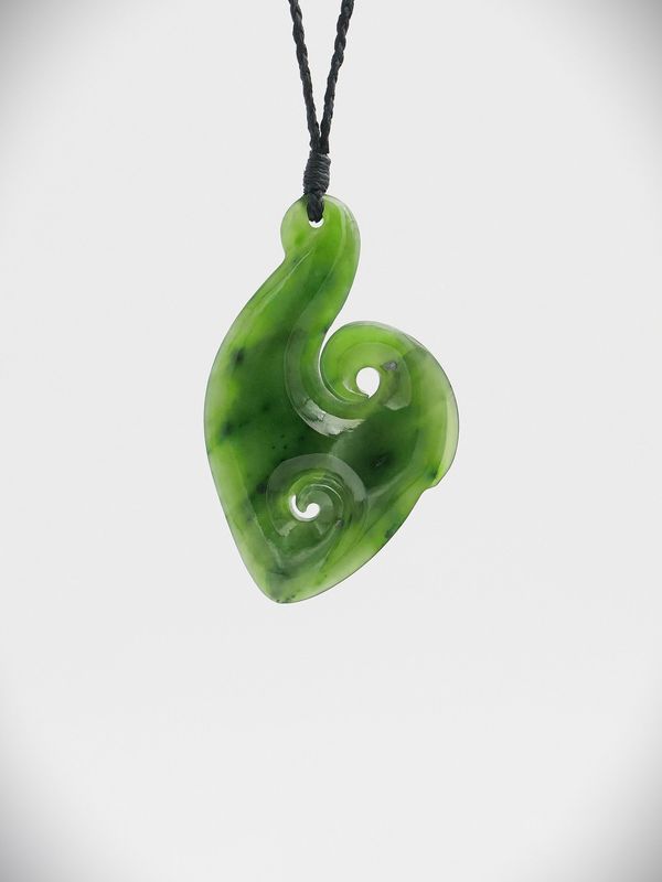 Moko Pounamu Hei Matau NZ Genuine Kahurangi Greenstone - Tuatini