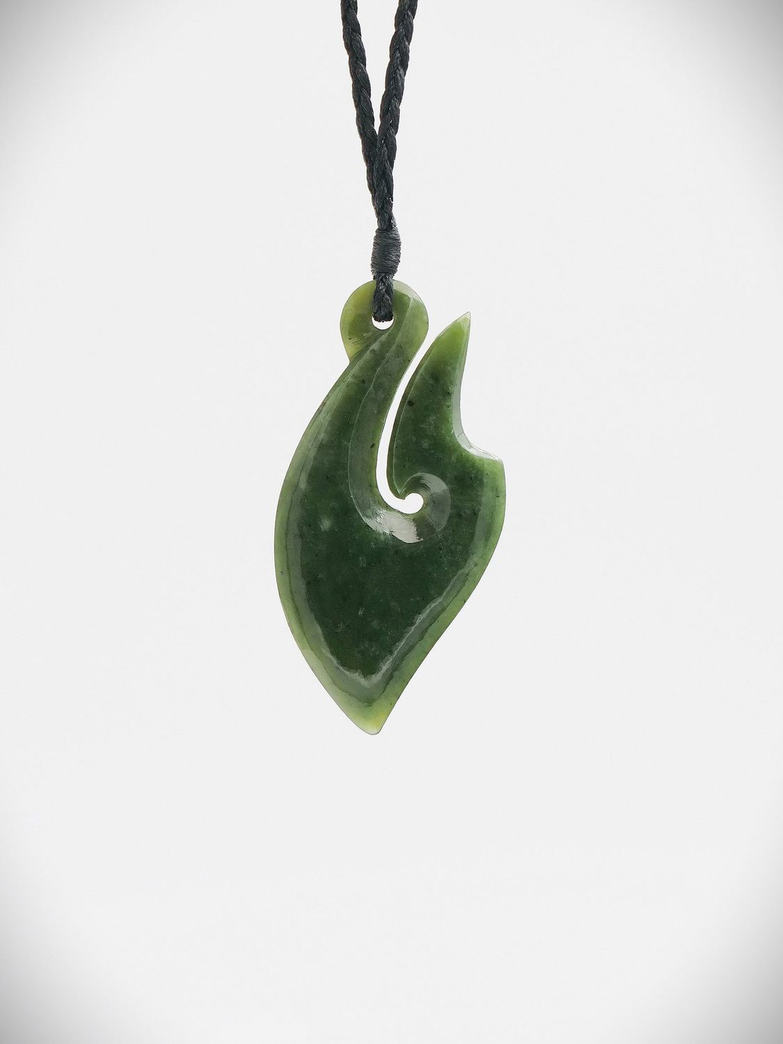 Moko Pounamu Hei Matau (Hook) NZ Genuine Kawakawa Greenstone - Papakaio