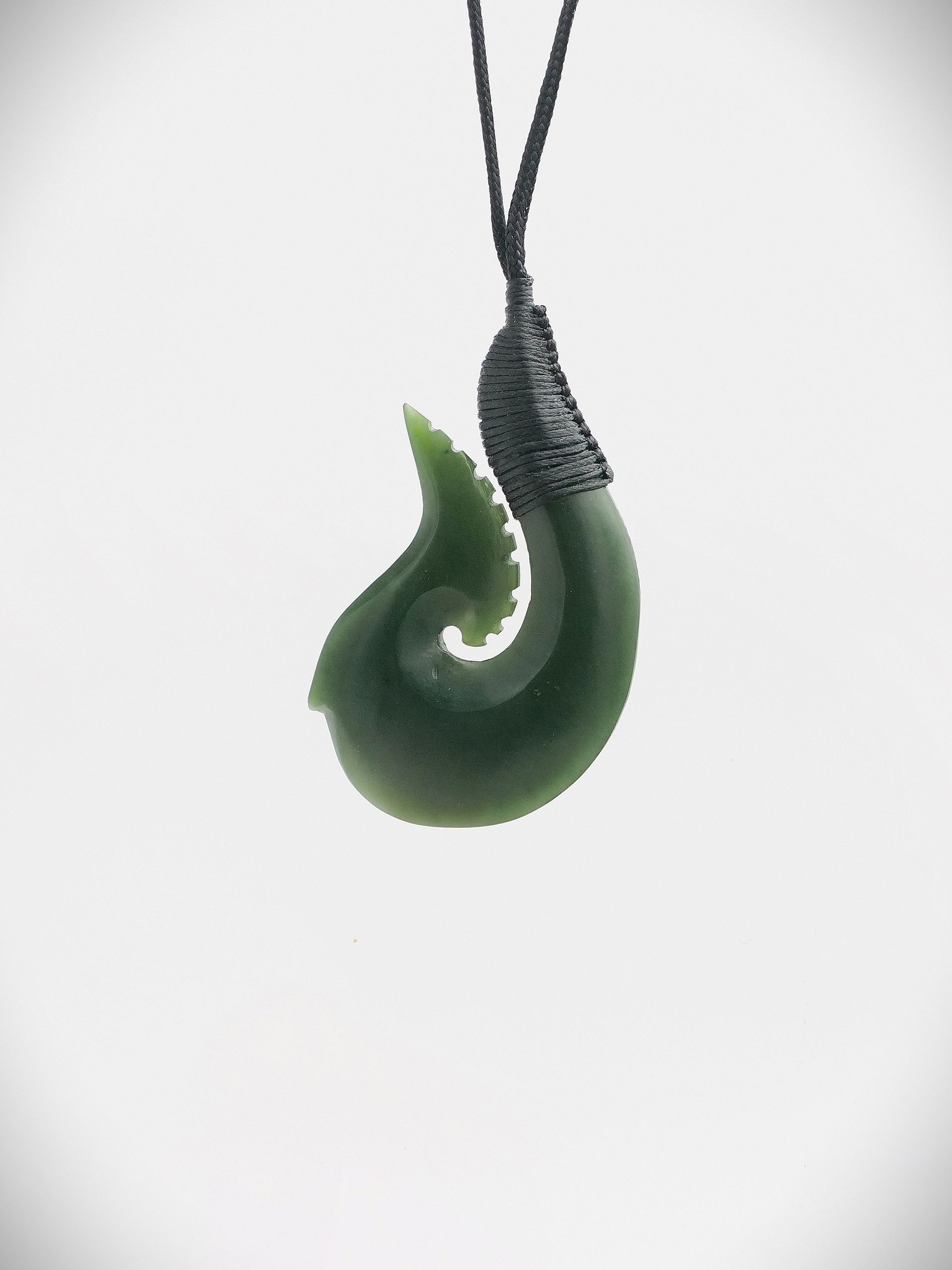 Moko Pounamu Hei Matau (Hook) NZ Genuine Kawakawa  Greenstone - Muritai