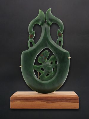 Moko Pounamu Tiki & Manaia Sculpture Genuine NZ Kahurangi Pounamu - Oturaki