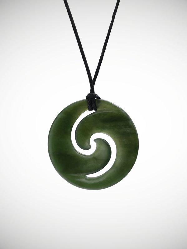 Moko Pounamu Double Koru Genuine NZ Kawakawa Greenstone - Kakiroa