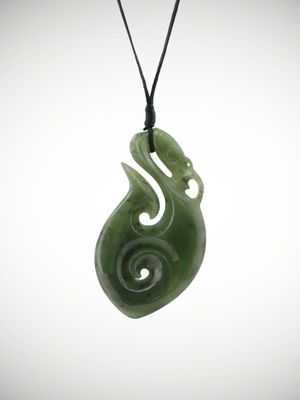 Moko Pounamu Manaia with Koru Genuine NZ Kawakawa Greenstone - Awapuni