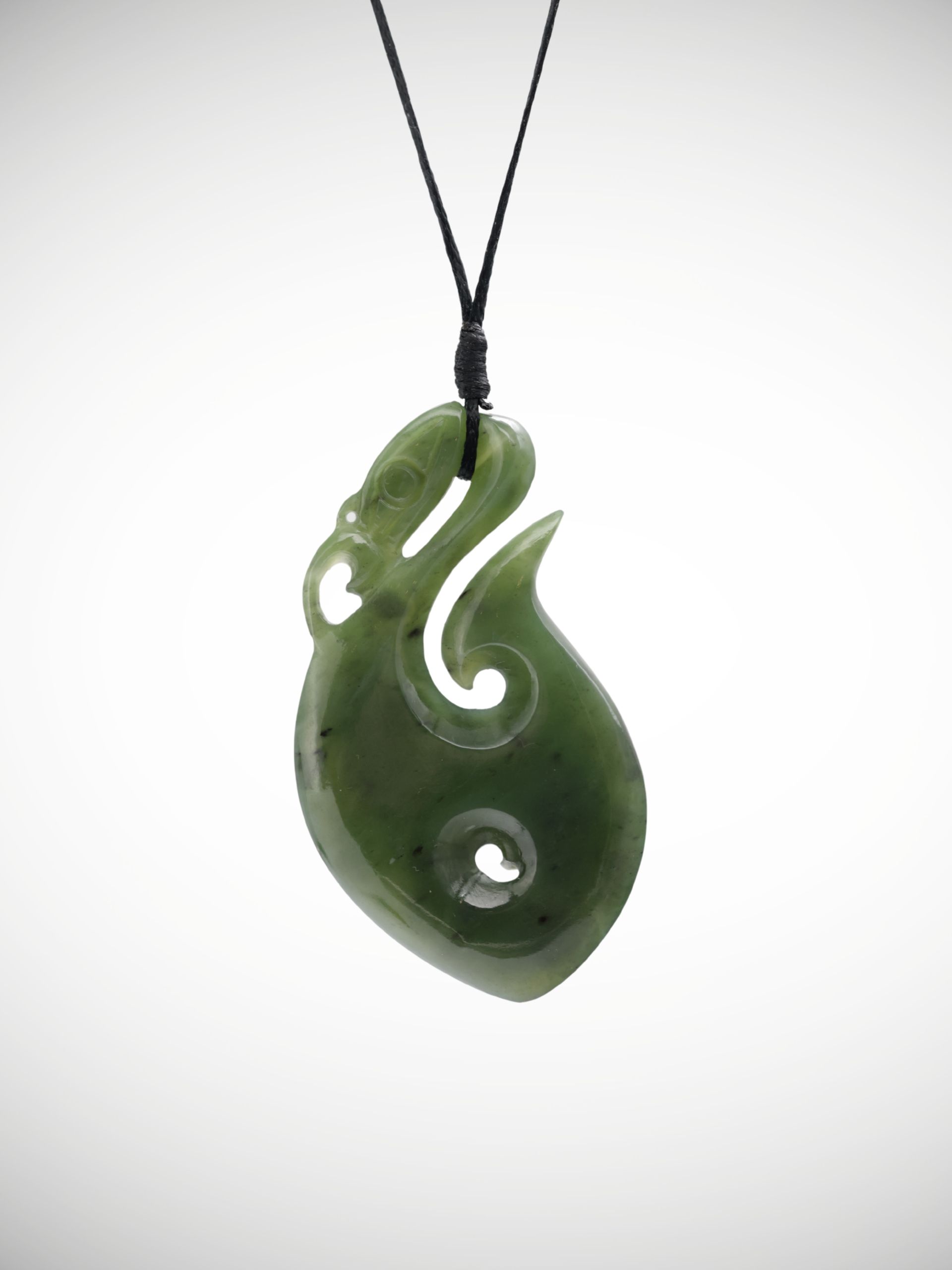Moko Pounamu Manaia with Koru Genuine NZ Kawakawa Greenstone - Awapuni