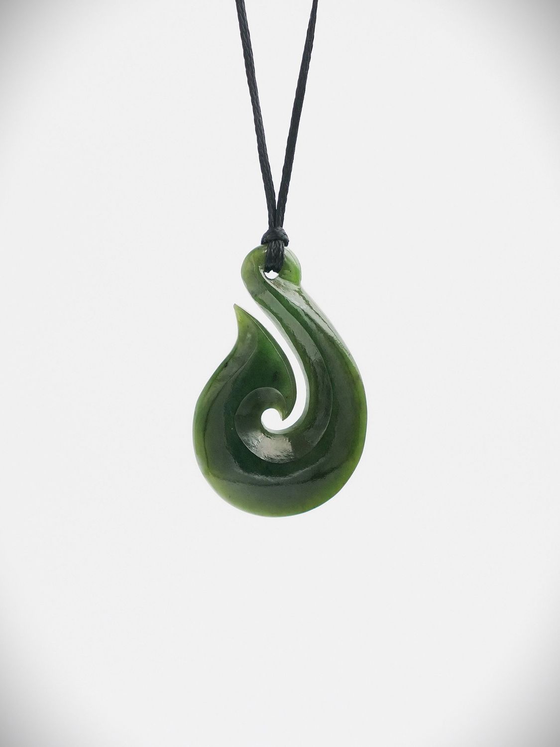 Moko Pounamu Hei Matau (Hook) NZ Genuine Kawakawa Greenstone - Waipopo