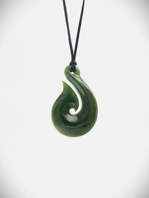 Moko Pounamu Hei Matau (Hook) NZ Genuine Kawakawa Greenstone - Waipopo Moko Pounamu Hei Matau (Hook) NZ Genuine Kawakawa Greenstone - Waipopo
