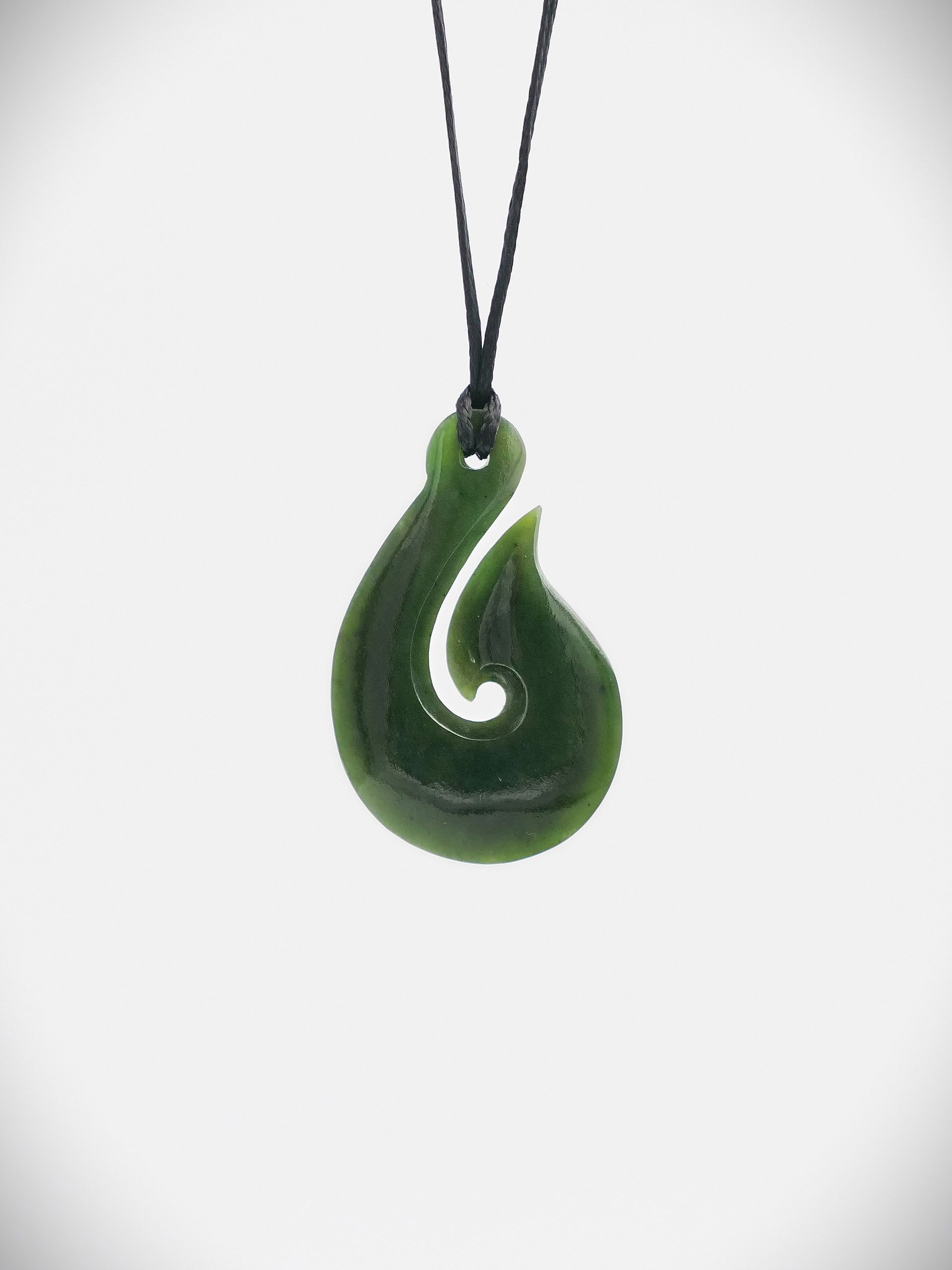 Moko Pounamu Hei Matau (Hook) NZ Genuine Kawakawa Greenstone - Waipopo
