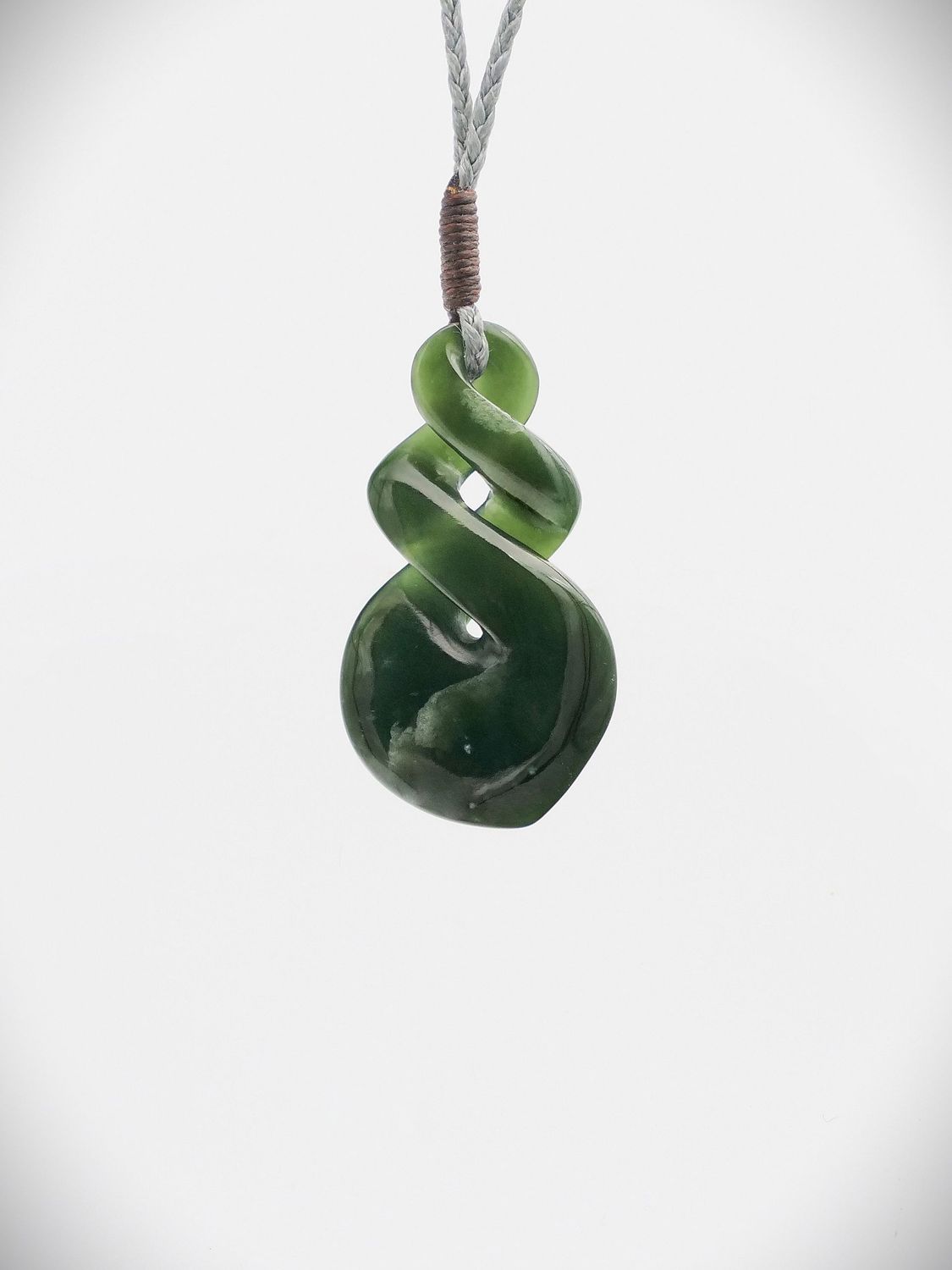 Moko Pounamu Double Pikorua (Twist) NZ Genuine Kawakawa Greenstone - Hauroko