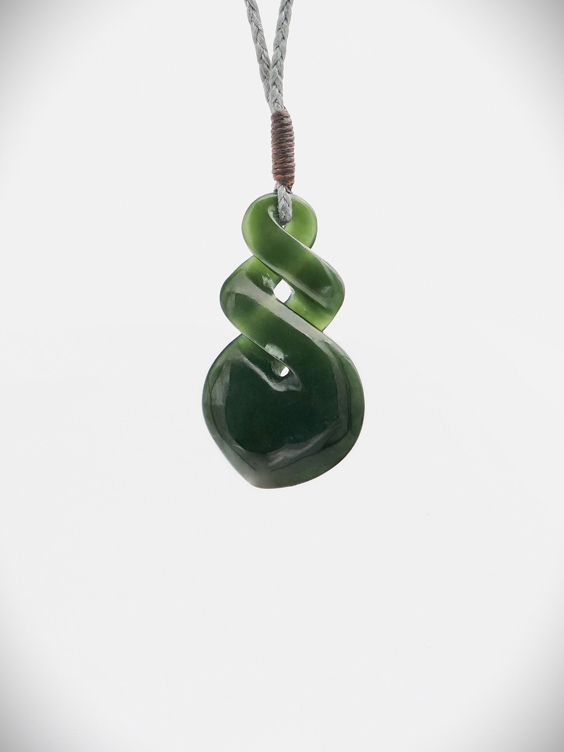 Moko Pounamu Double Pikorua (Twist) NZ Genuine Kawakawa Greenstone - Hauroko