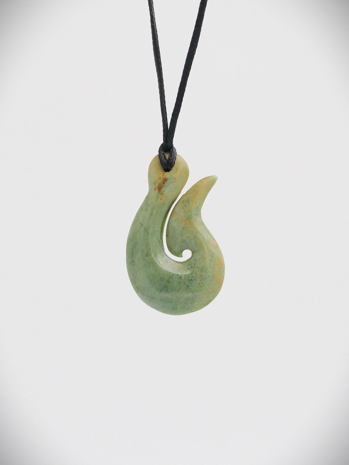 Moko Pounamu Hei Matau (Hook) NZ Genuine Auhunga Flower Greenstone - Whareponga