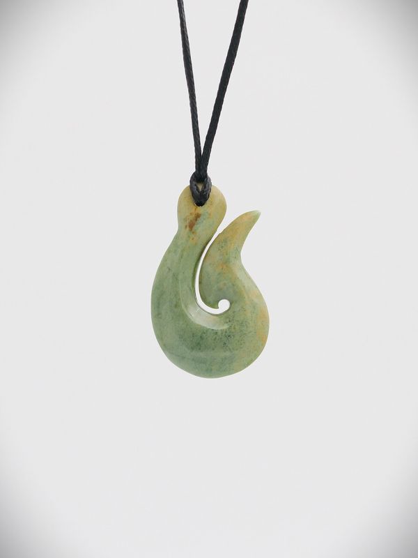 Moko Pounamu Hei Matau (Hook) NZ Genuine Auhunga Flower Greenstone - Whareponga