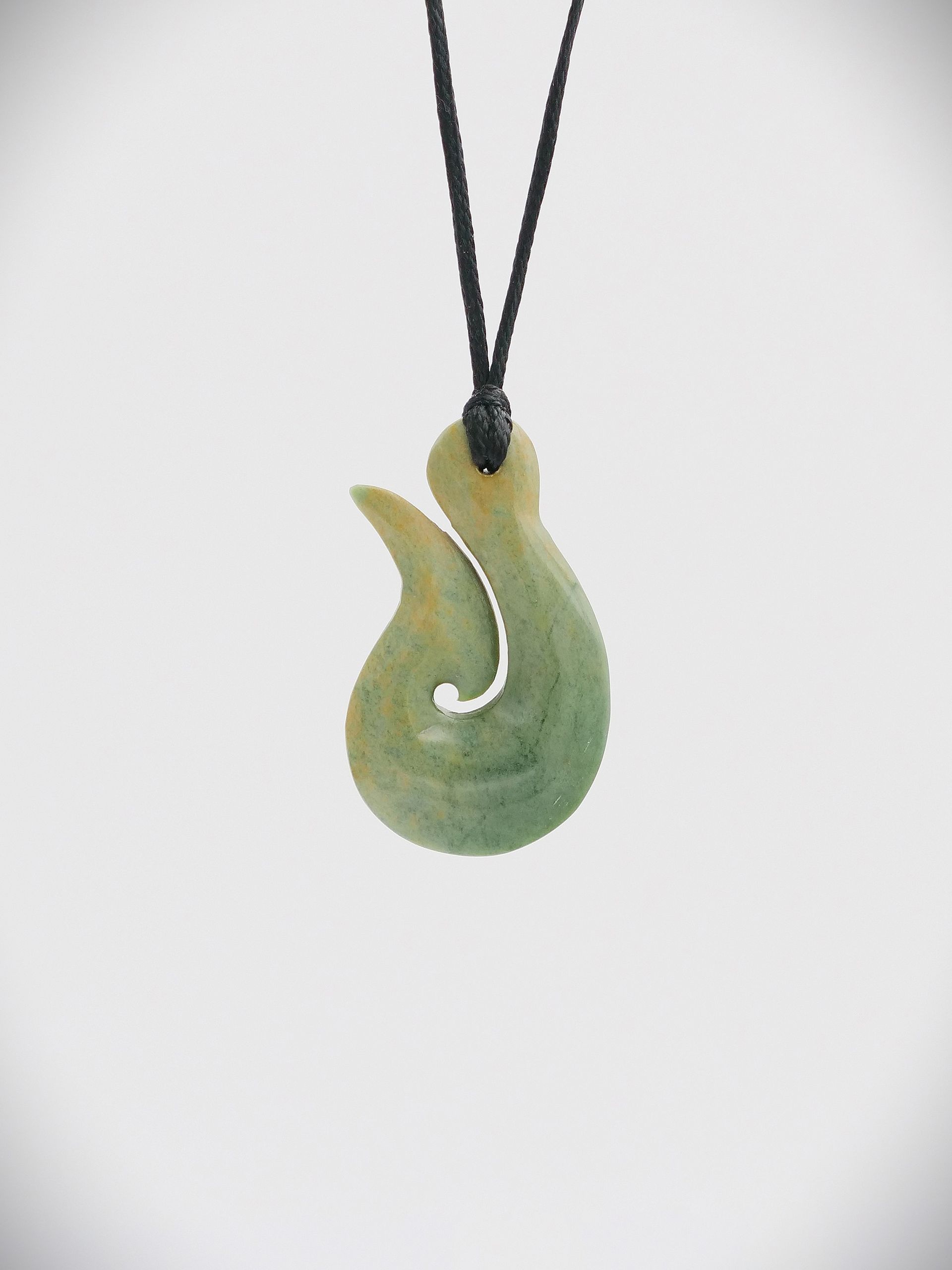 Moko Pounamu Hei Matau (Hook) NZ Genuine Auhunga Flower Greenstone - Whareponga