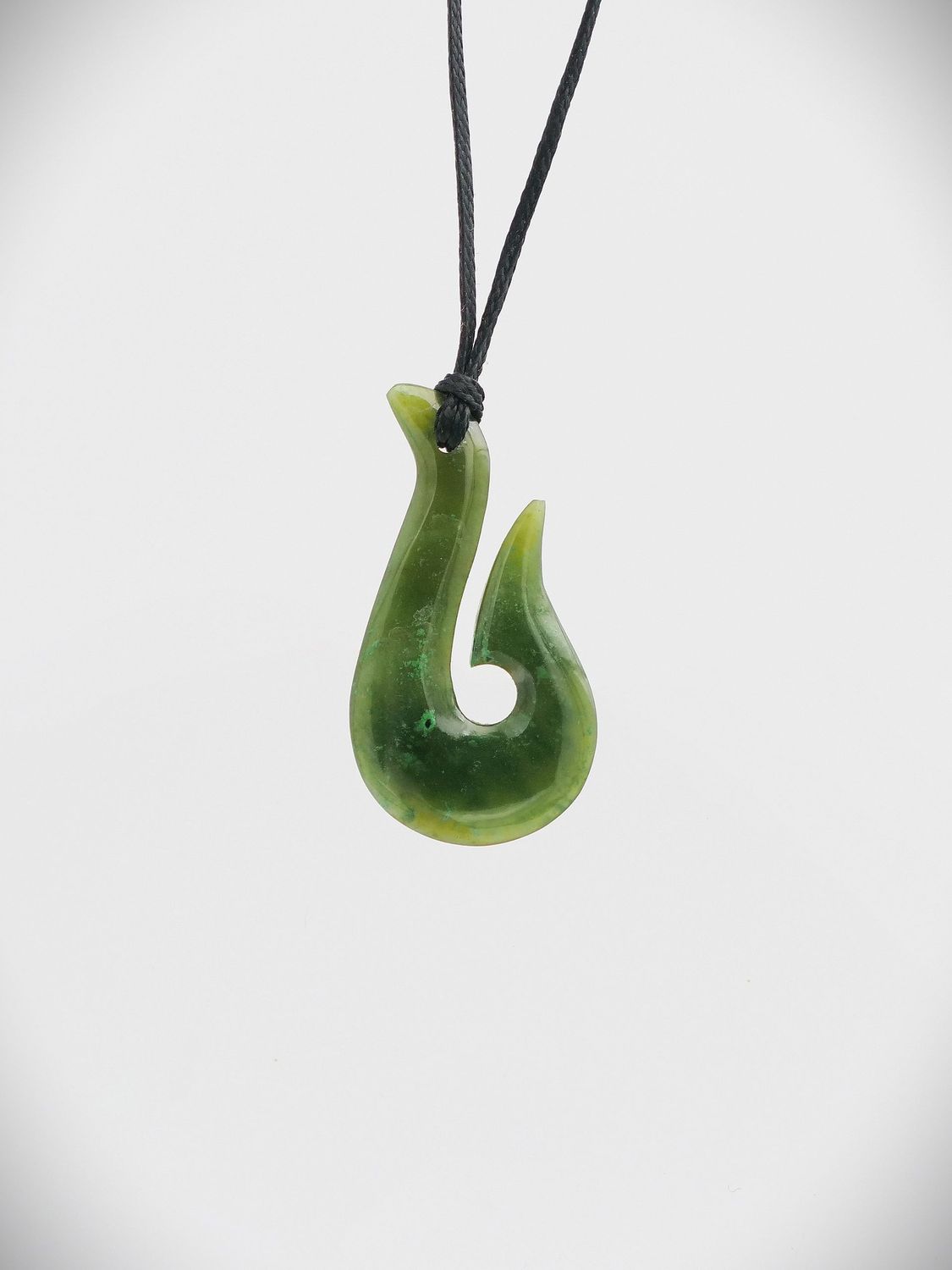 Moko Pounamu Hei Matau (Hook) NZ Genuine Kawakawa Greenstone - Tuparoa