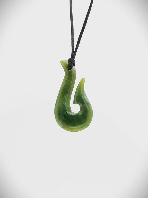 Moko Pounamu Hei Matau (Hook) NZ Genuine Kawakawa Greenstone - Tuparoa