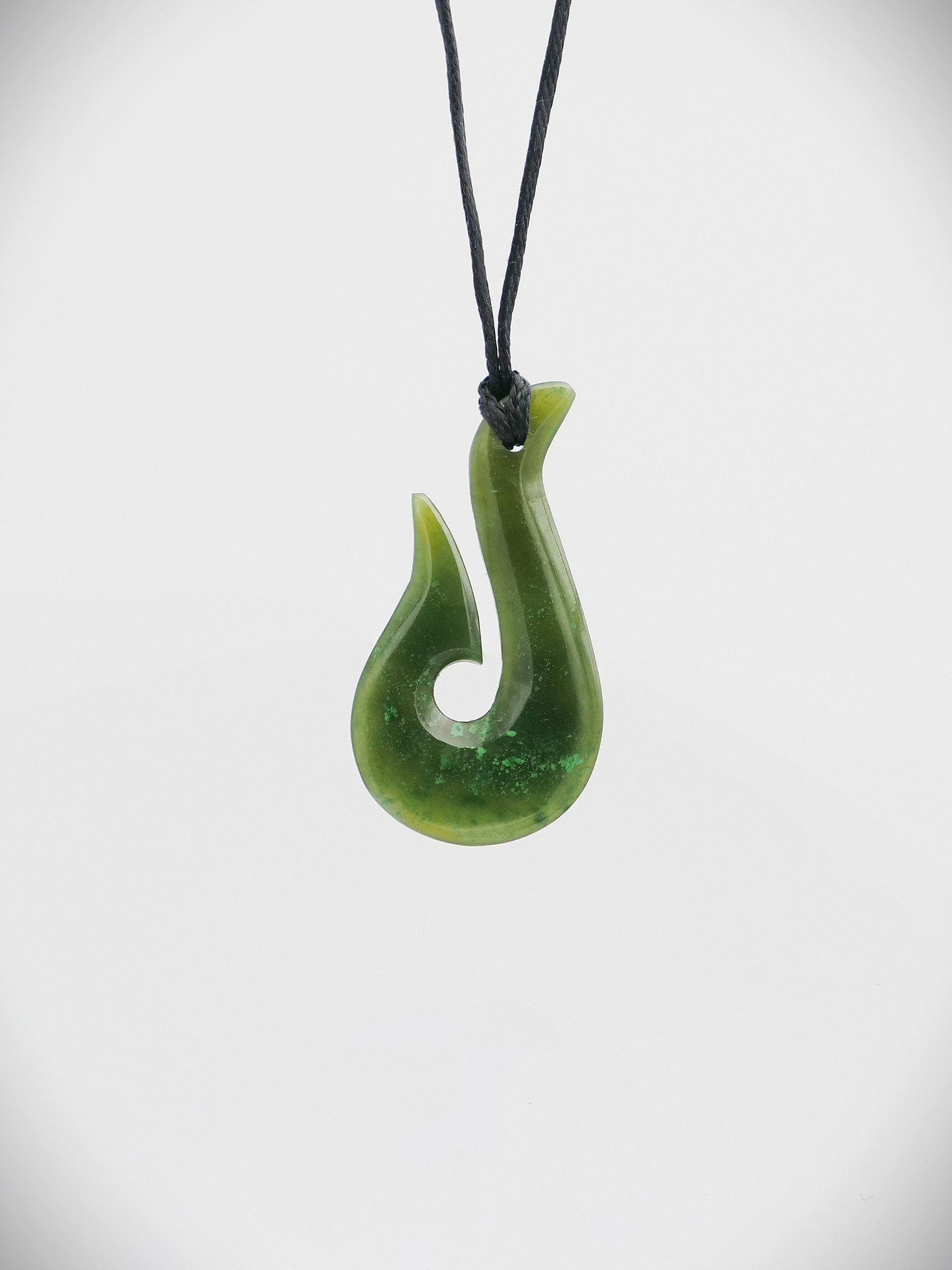 Moko Pounamu Hei Matau (Hook) NZ Genuine Kawakawa Greenstone - Tuparoa