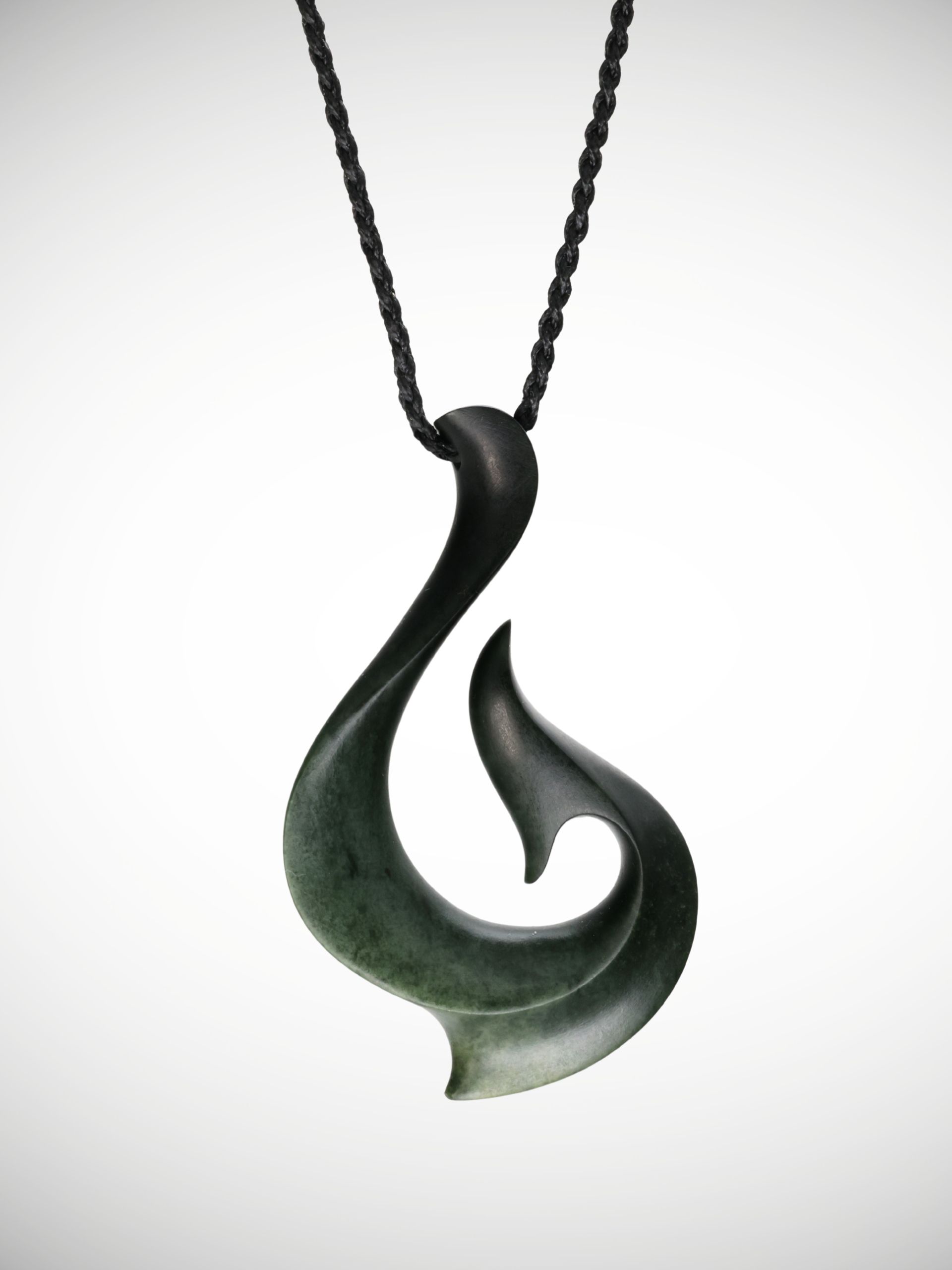 Moko Pounamu Hei Matau (Hook) Genuine NZ Kawakawa Greenstone - Mamaranui