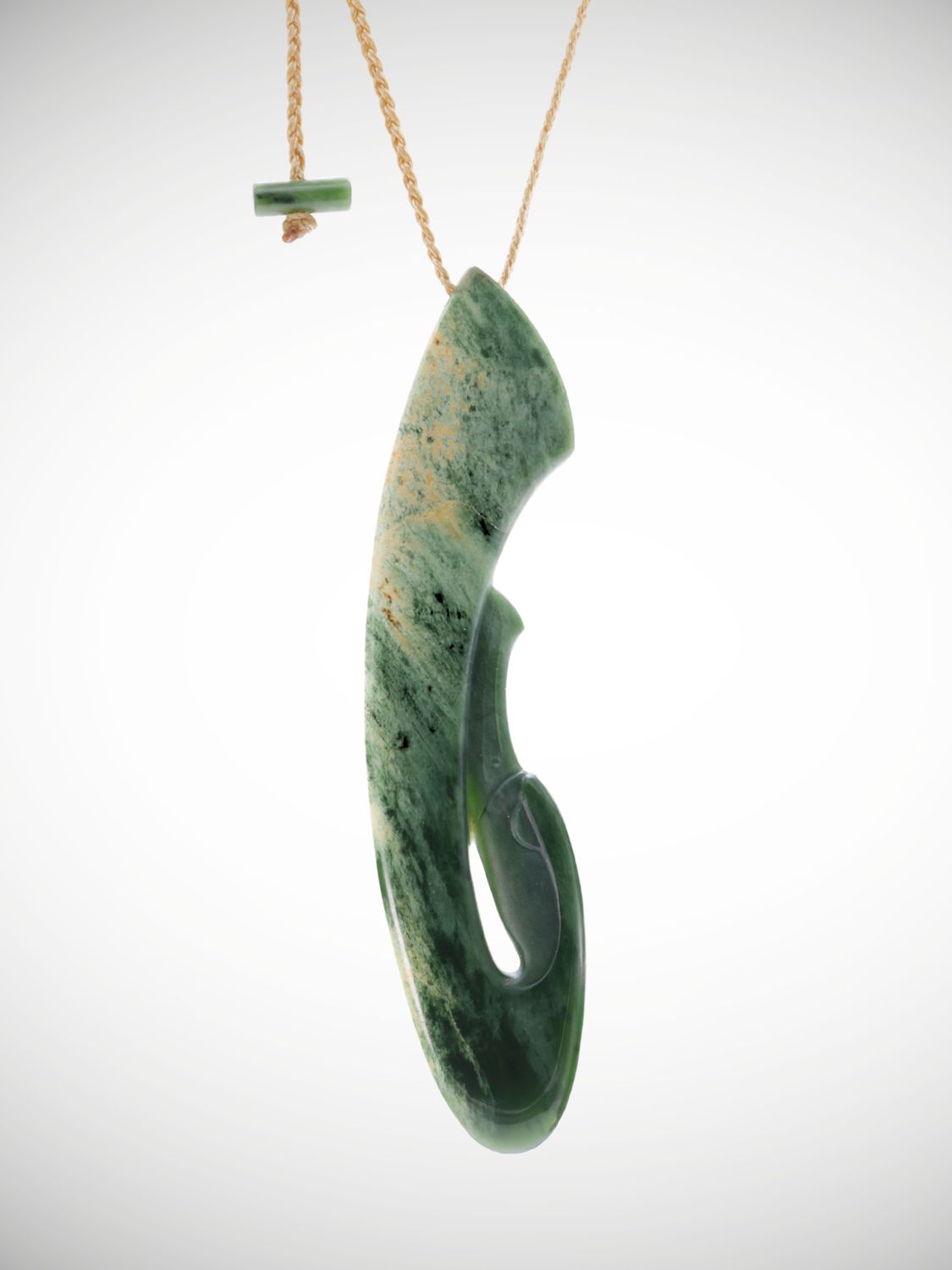 Moko Pounamu Toroa Design Genuine NZ Kawakawa Flower Greenstone - Waitahora