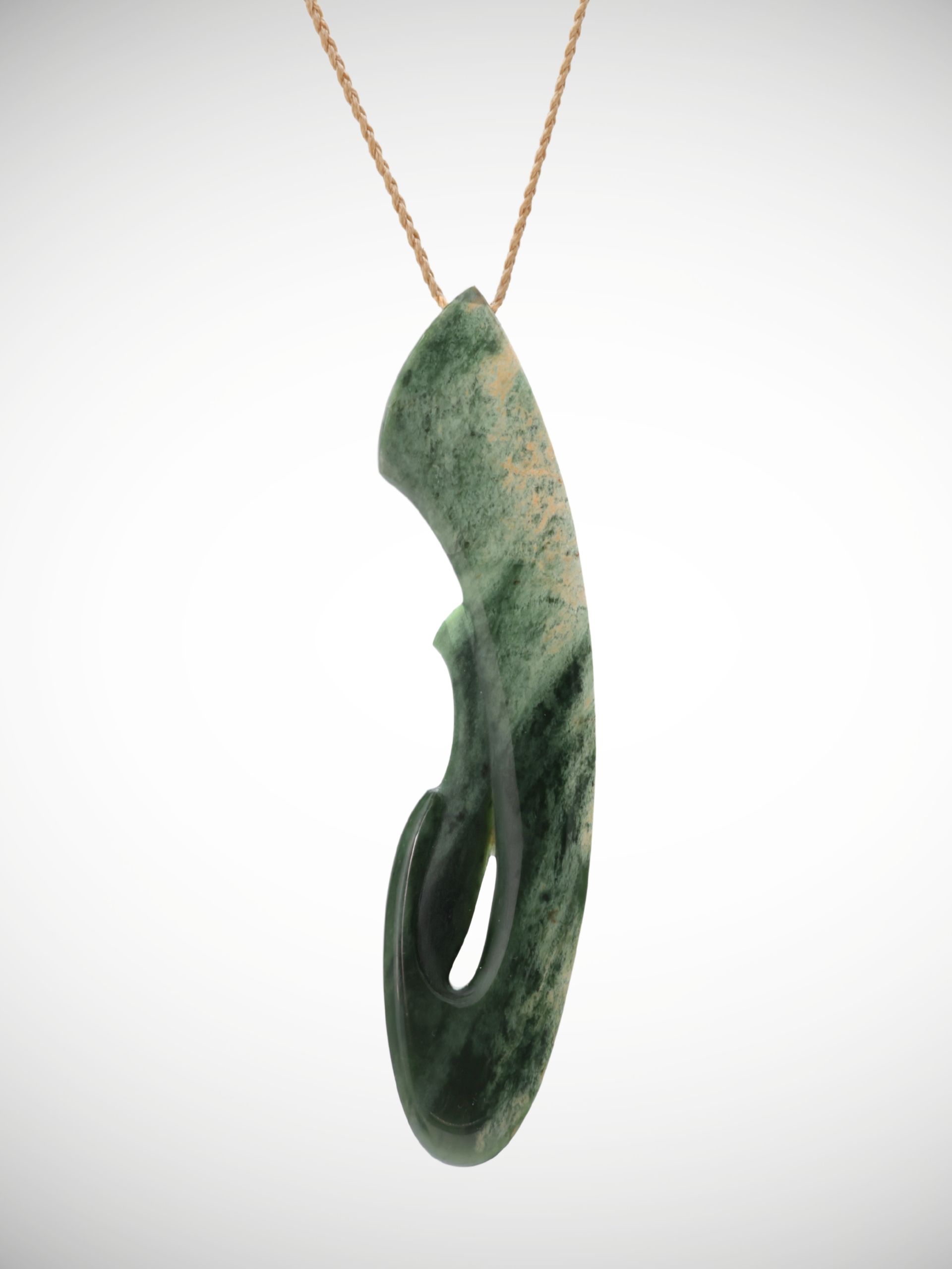Moko Pounamu Toroa Design Genuine NZ Kawakawa Flower Greenstone - Waitahora