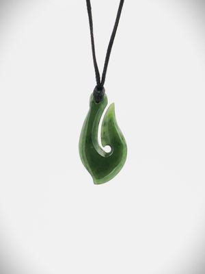 Moko Pounamu Hei Matau (Hook) NZ Genuine Kawakawa Greenstone - Mahitahi Moko Pounamu Hei Matau (Hook) NZ Genuine Kawakawa Greenstone - Mahitahi