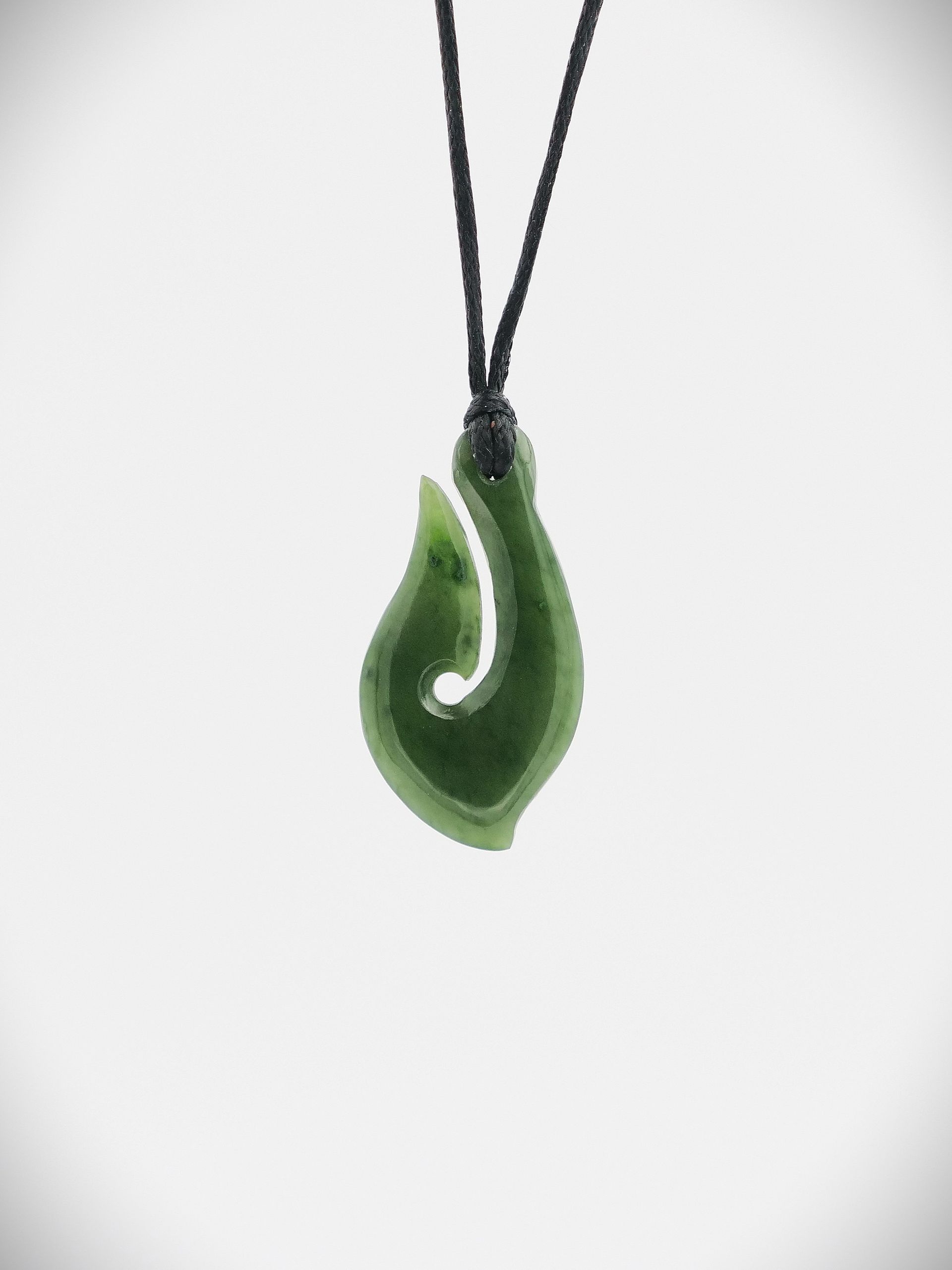 Moko Pounamu Hei Matau (Hook) NZ Genuine Kawakawa Greenstone - Mahitahi