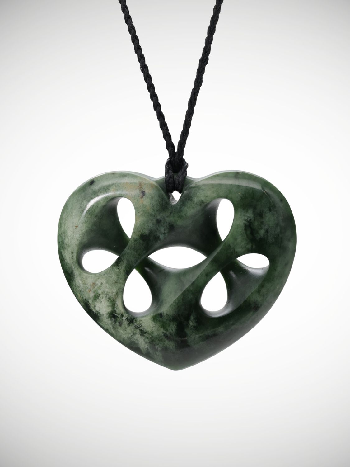 Moko Pounamu Heart Design Genuine NZ Kawakawa Flower Greenstone - Waireka