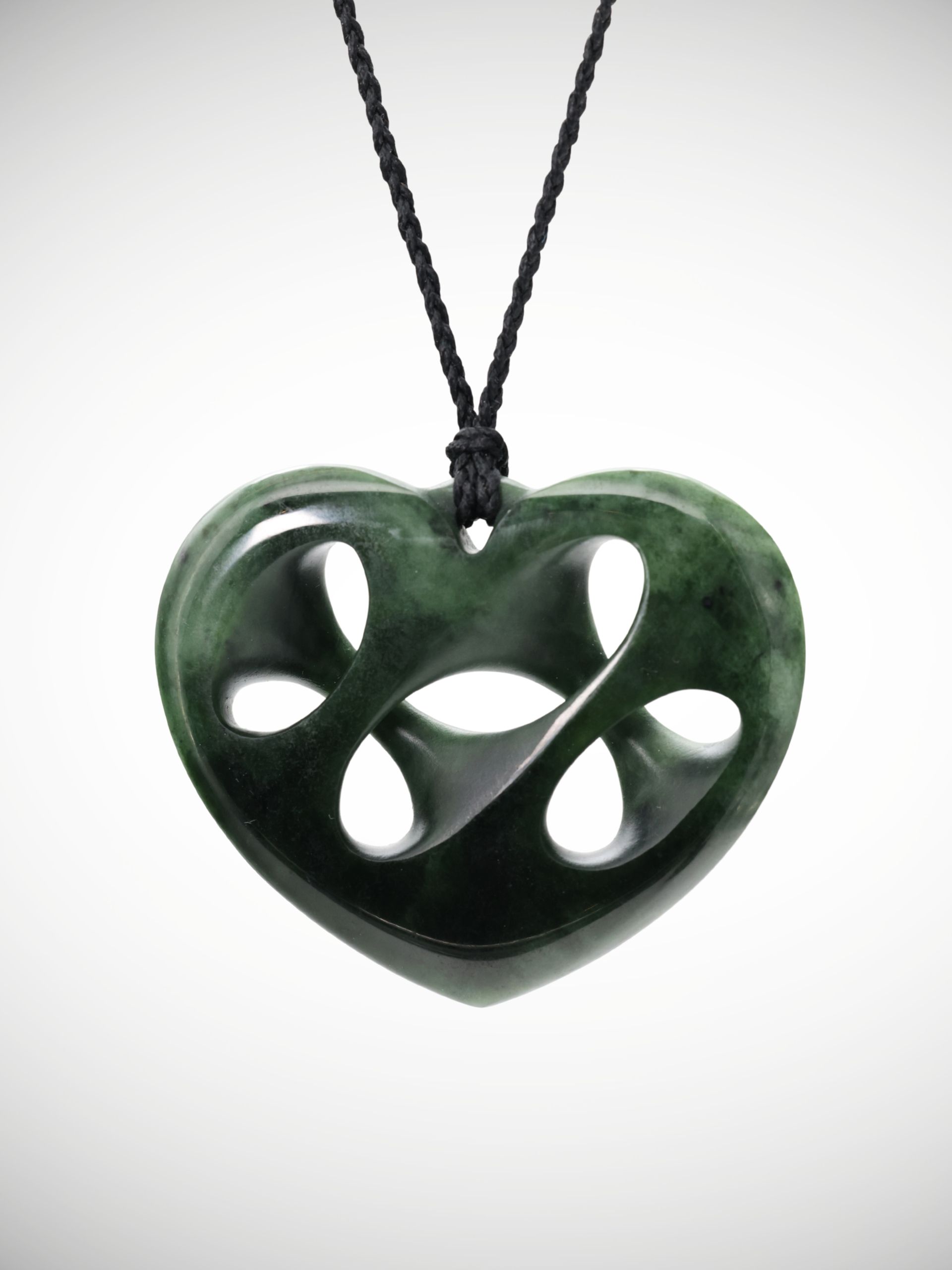Moko Pounamu Heart Design Genuine NZ Kawakawa Flower Greenstone - Waireka