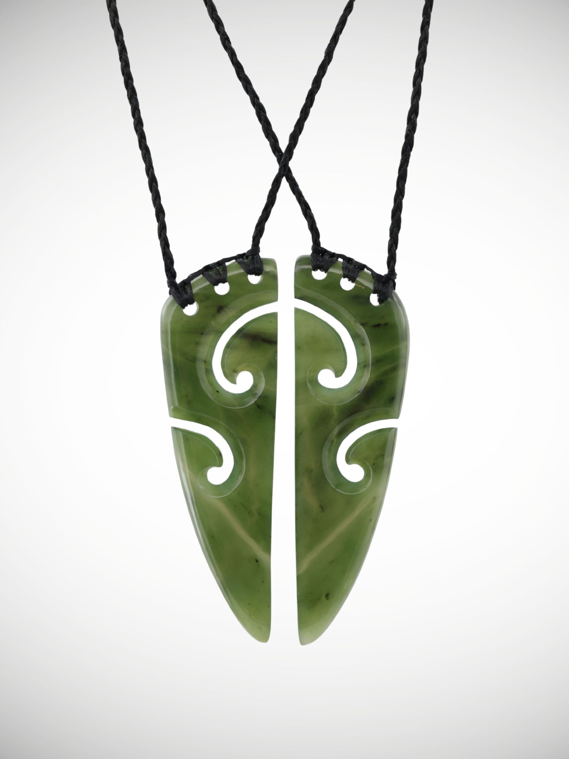 Moko Pounamu Kowhaiwhai Split-Pendant Genuine NZ Kawakawa Flower Greenstone - Wairere