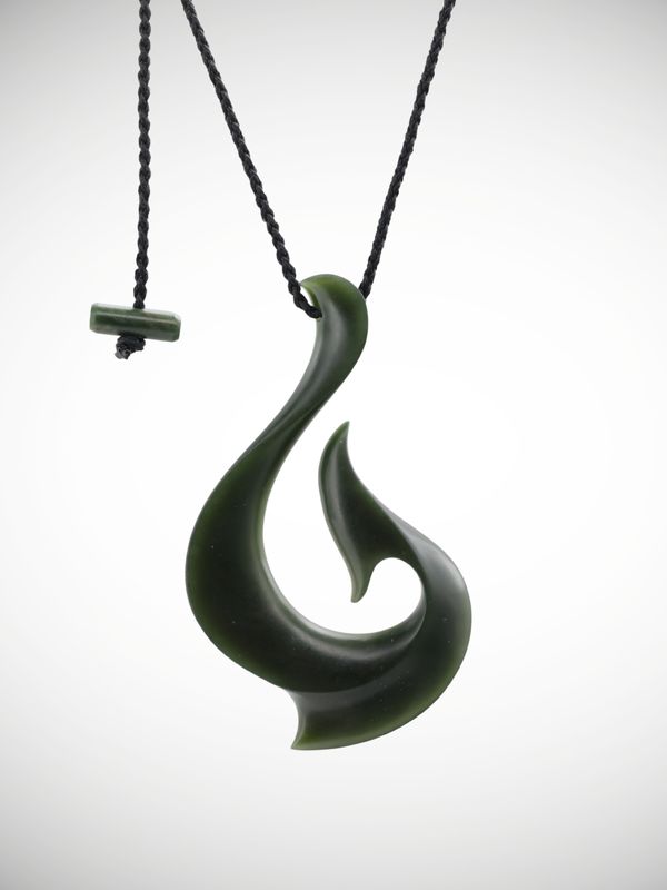 Moko Pounamu Hei Matau (Hook) Genuine NZ Kawakawa Greenstone - Wairarapa