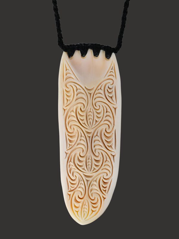 Moko Pounamu Large Rei Puta Paraoa Genuine Whale Bone Carving - Waimauku