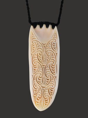 Moko Pounamu Large Rei Puta Paraoa Genuine Whale Bone Carving - Waimauku Moko Pounamu Large Rei Puta Paraoa Genuine Whale Bone Carving - Waimauku