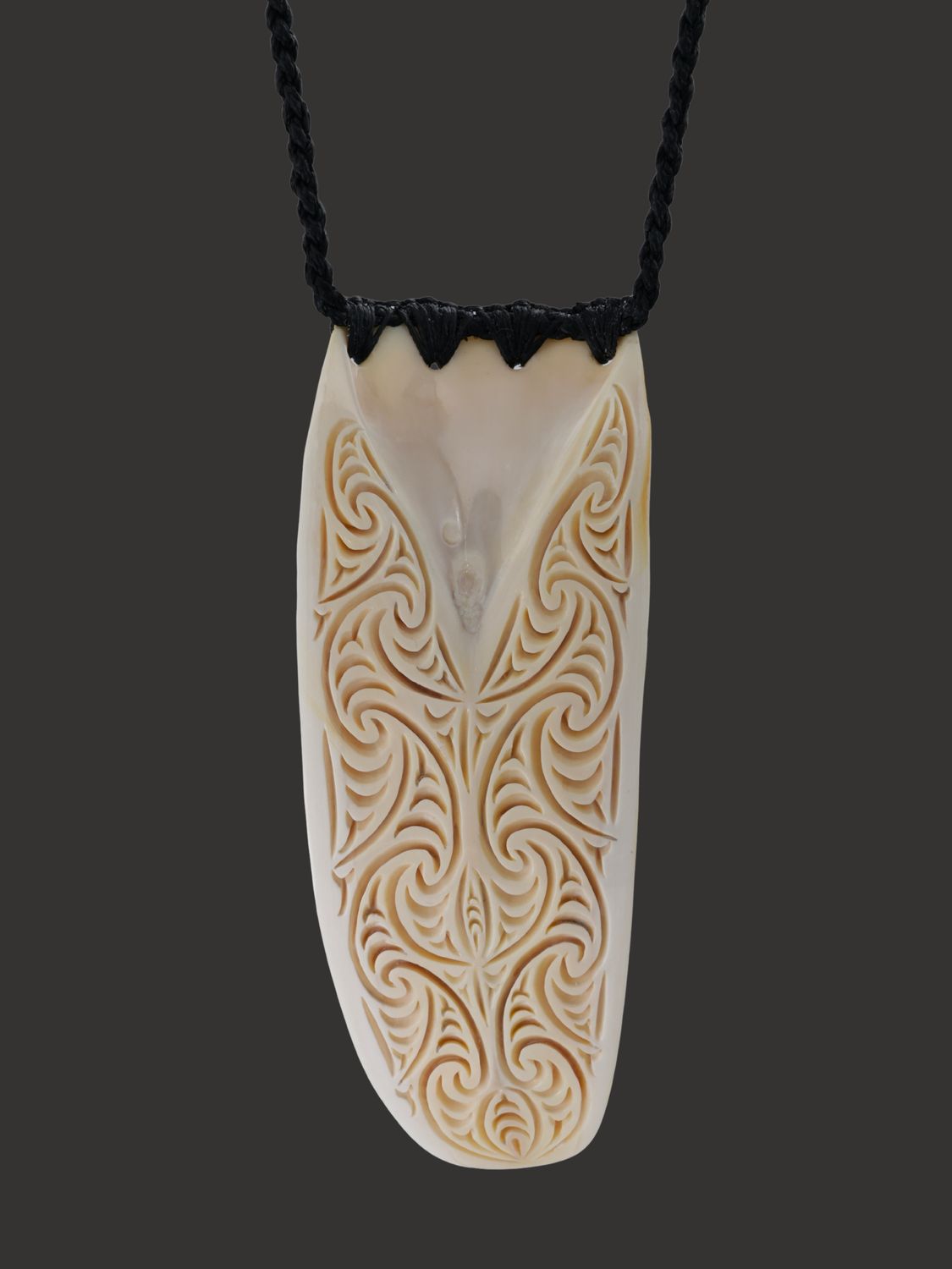 Moko Pounamu Large Rei Puta Paraoa Genuine Whale Bone Carving - Whangaruru