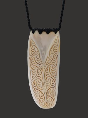 Moko Pounamu Large Rei Puta Paraoa Genuine Whale Bone Carving - Whangaruru