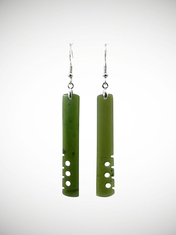 Moko Pounamu Genuine NZ Kawakawa Greenstone & Sterling Silver Earrings - Waimatua