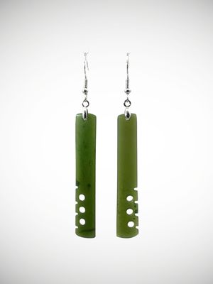 Moko Pounamu Genuine NZ Kawakawa Greenstone & Sterling Silver Earrings - Waimatua