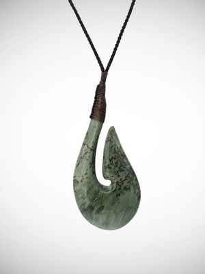 Moko Pounamu Hei Matau (Hook) Genuine NZ Kokopu Greenstone - Kaimamaku