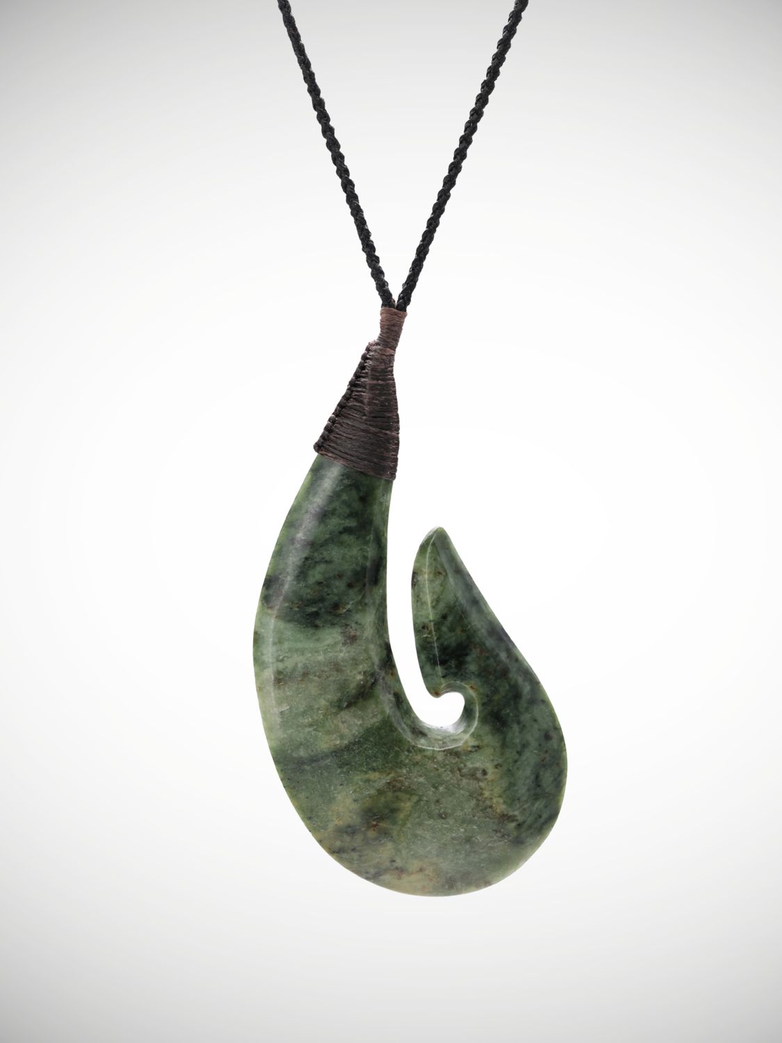 Moko Pounamu Hei Matau (Hook) Genuine NZ Kawakawa Greenstone - Kereru