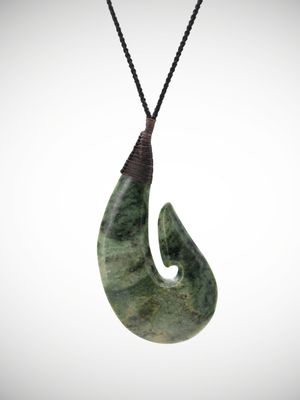 Moko Pounamu Hei Matau (Hook) Genuine NZ Kawakawa Greenstone - Kereru Moko Pounamu Hei Matau (Hook) Genuine NZ Kawakawa Greenstone - Kereru