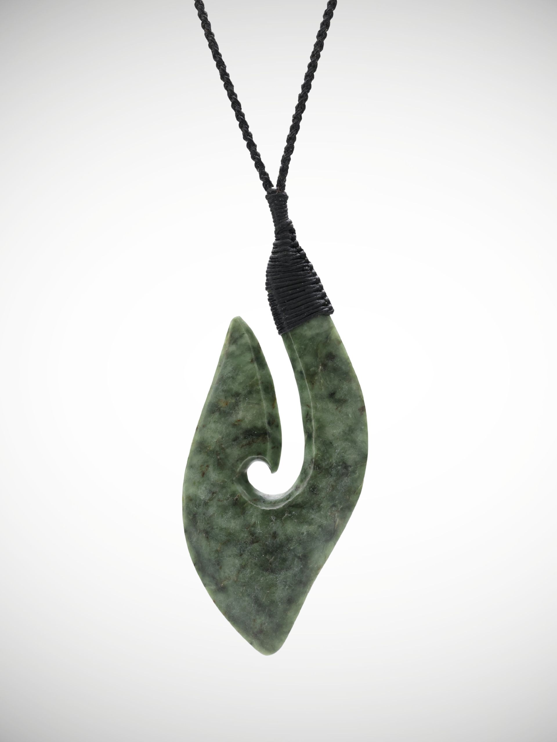 Moko Pounamu Hei Matau (Hook) Genuine NZ Kawakawa Greenstone - Kihikihi