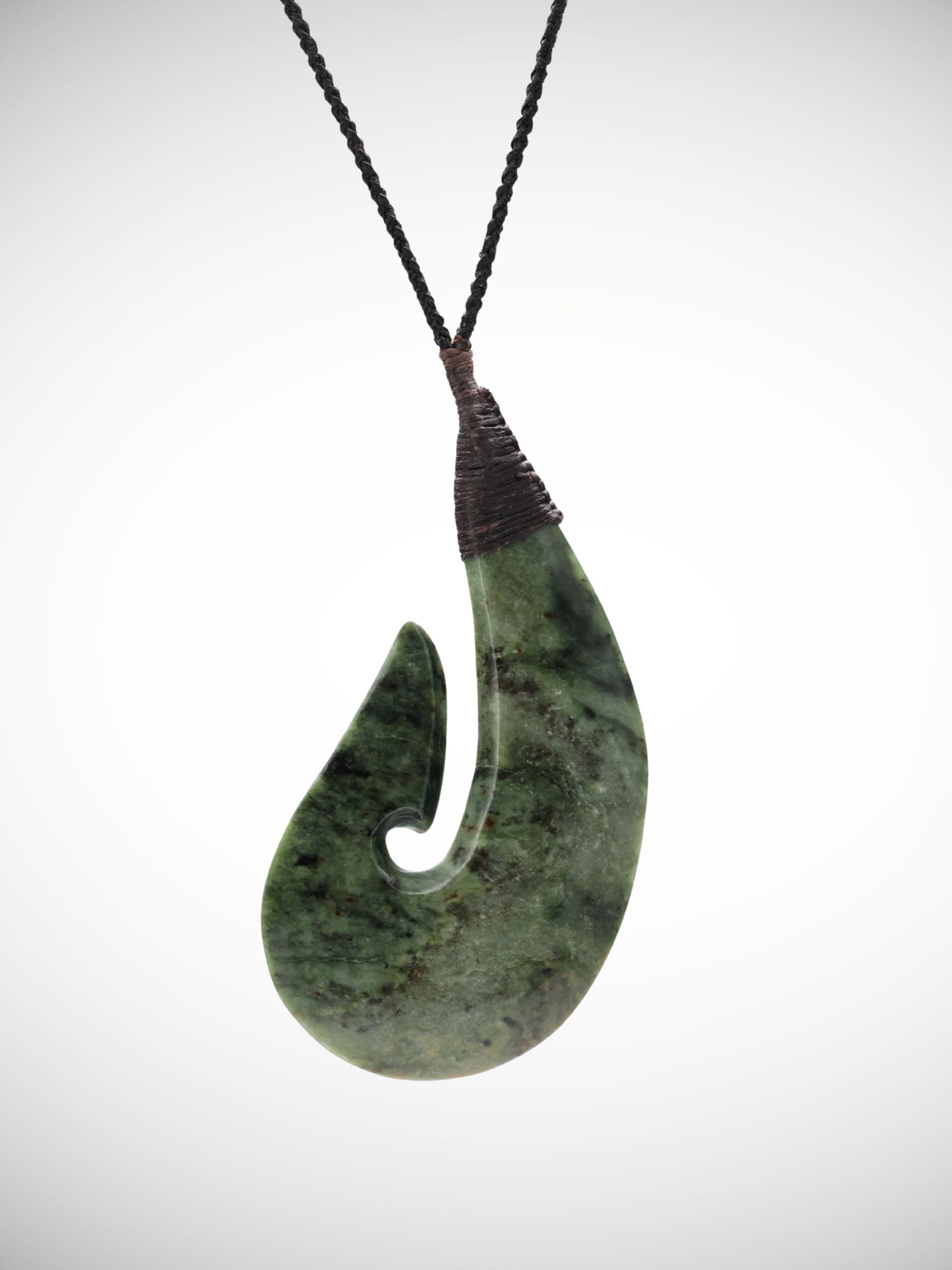 Moko Pounamu Hei Matau (Hook) Genuine NZ Kawakawa Greenstone - Kereru