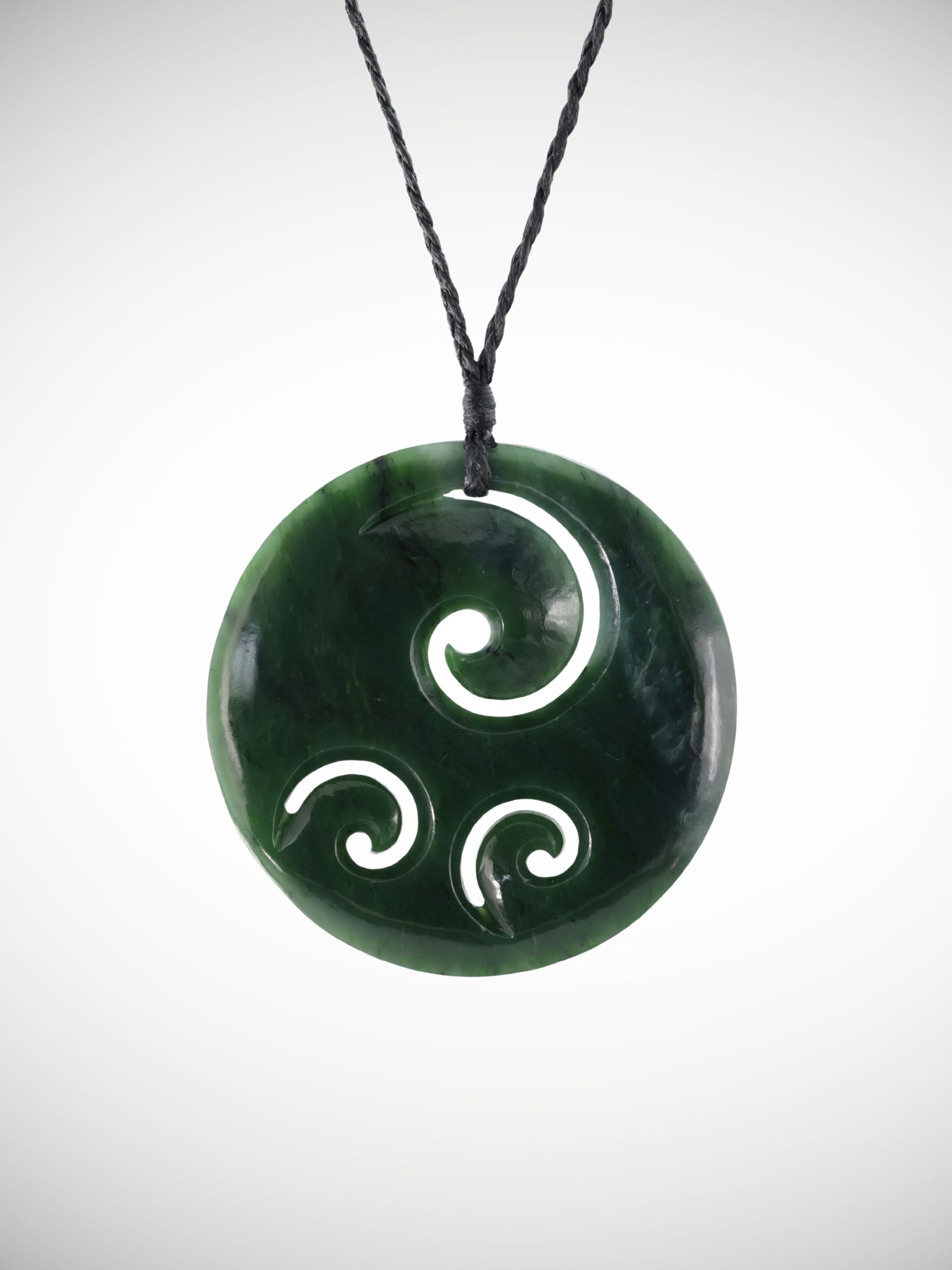 Moko Pounamu Triple Koru Genuine NZ Kawakawa Greenstone  - Manaroa