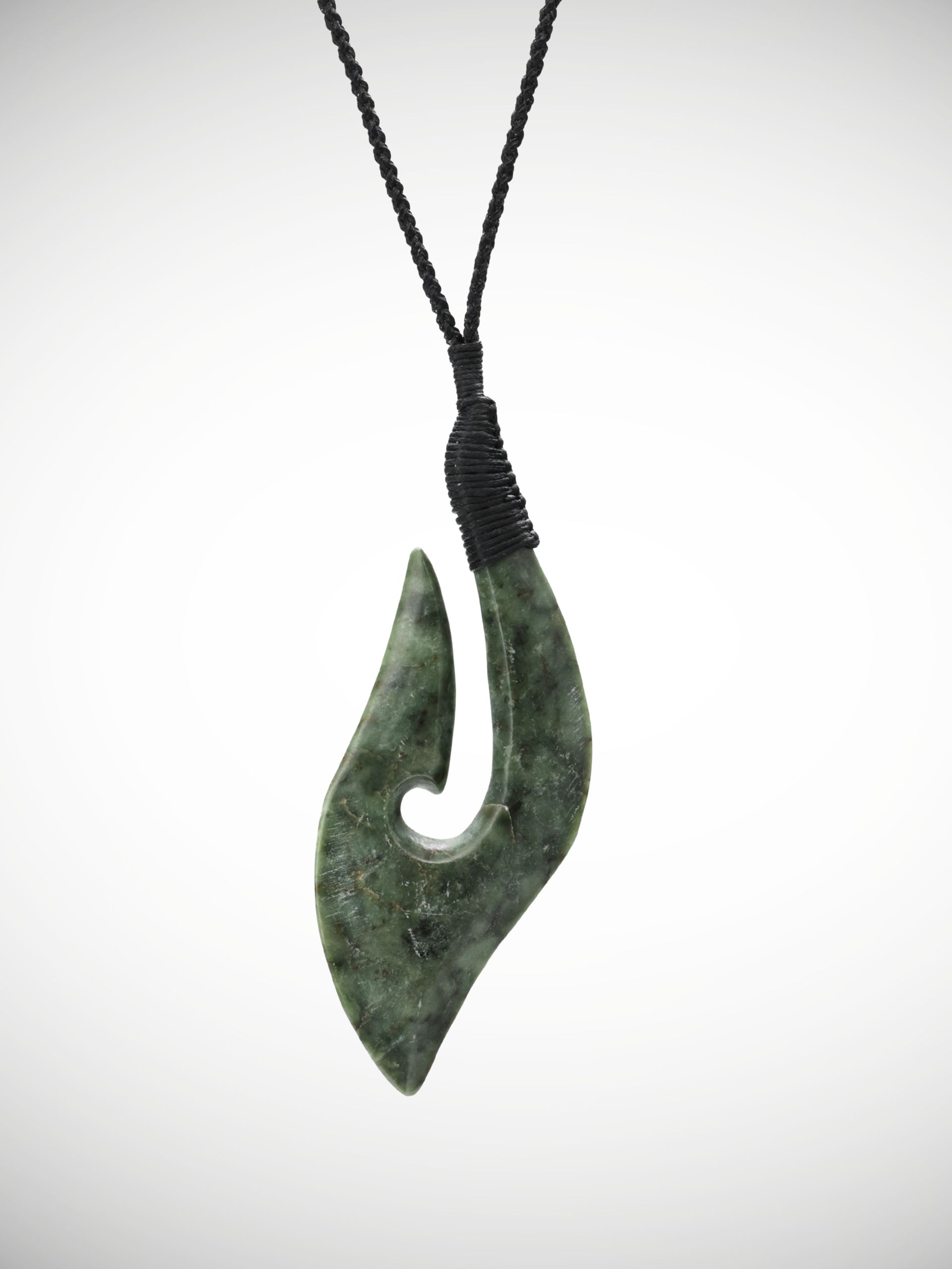 Moko Pounamu Hei Matau (Hook) Genuine NZ Kawakawa Greenstone - Mangawhero