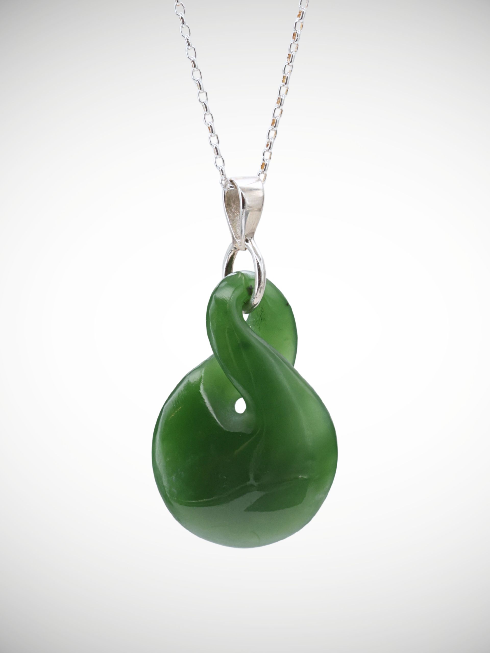 Moko Pounamu Pikorua (Twist) Genuine NZ Kahurangi Greenstone & Sterling Silver - Kuranui