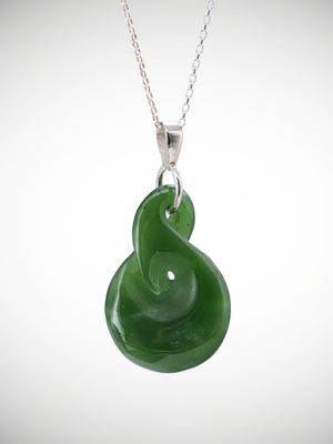 Moko Pounamu Pikorua (Twist) Genuine NZ Kahurangi Greenstone & Sterling Silver - Kuranui