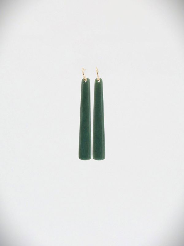 Moko Pounamu NZ Kawakawa Greenstone & 9ct Gold Earrings - Tiniroto Moko Pounamu NZ Kawakawa Greenstone & 9ct Gold Earrings - Tiniroto