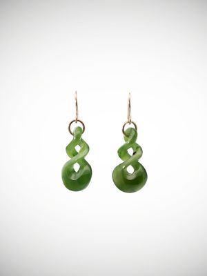 Moko Pounamu Pikorua Earrings Genuine NZ Kawakawa Greenstone & 9ct Gold - Ahuroa Moko Pounamu Pikorua Earrings Genuine NZ Kawakawa Greenstone & 9ct Gold - Ahuroa