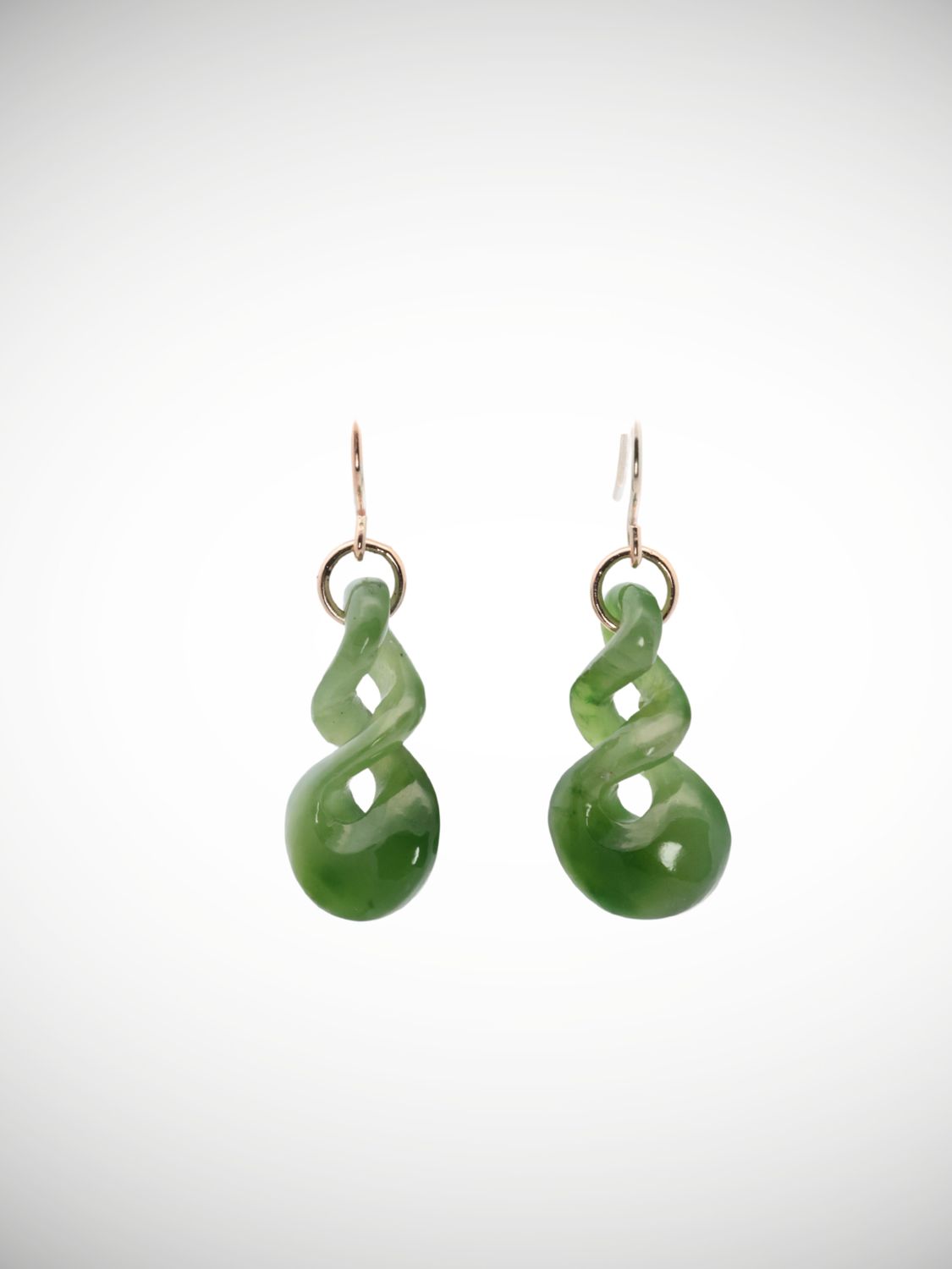 Moko Pounamu Pikorua Earrings Genuine NZ Kawakawa Greenstone & 9ct Gold - Aoroa