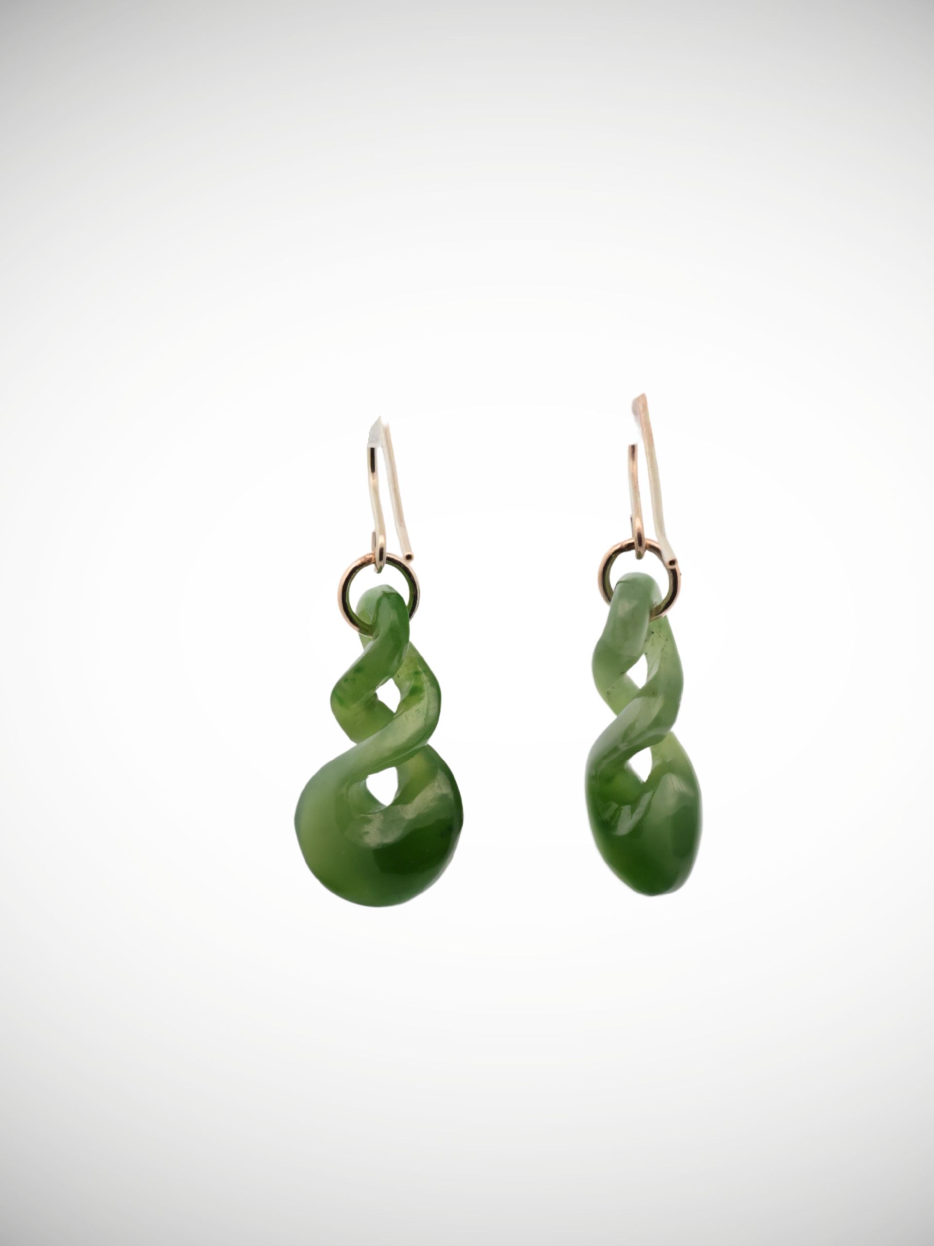 Moko Pounamu Pikorua Earrings Genuine NZ Kawakawa Greenstone & 9ct Gold - Aoroa