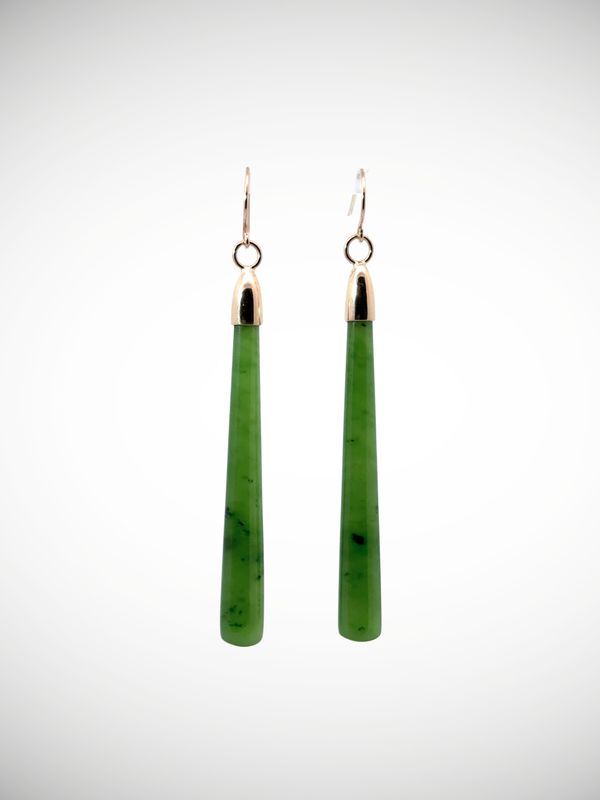 Moko Pounamu NZ Kahurangi Greenstone & 9ct Gold Earrings -  Arapae