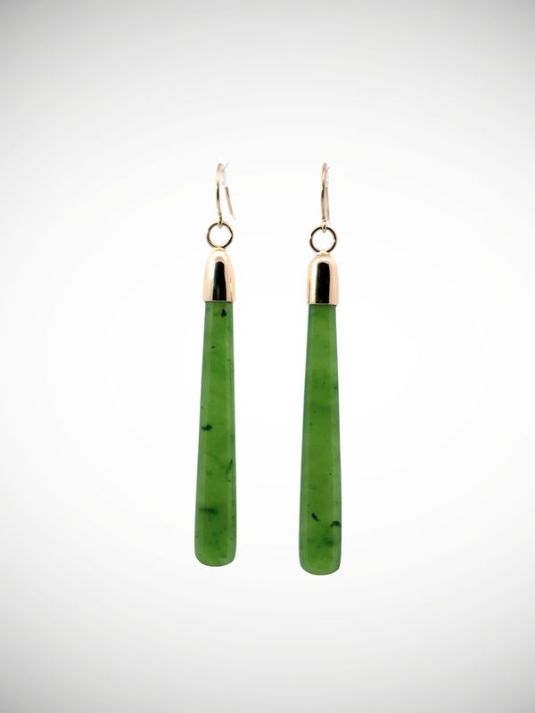 Moko Pounamu NZ Kahurangi Greenstone & 9ct Gold Earrings -  Arapohue